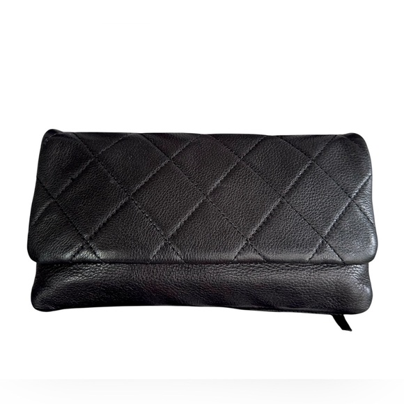 HOBO Quilted Leather Wallet Black Advent Continental Flap Clutch Bag - Picture 1 of 15
